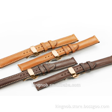 18 19 20 21 22 mm Stainless Steel Ross Gold Deployment Clasp Leather Watch Band Strap